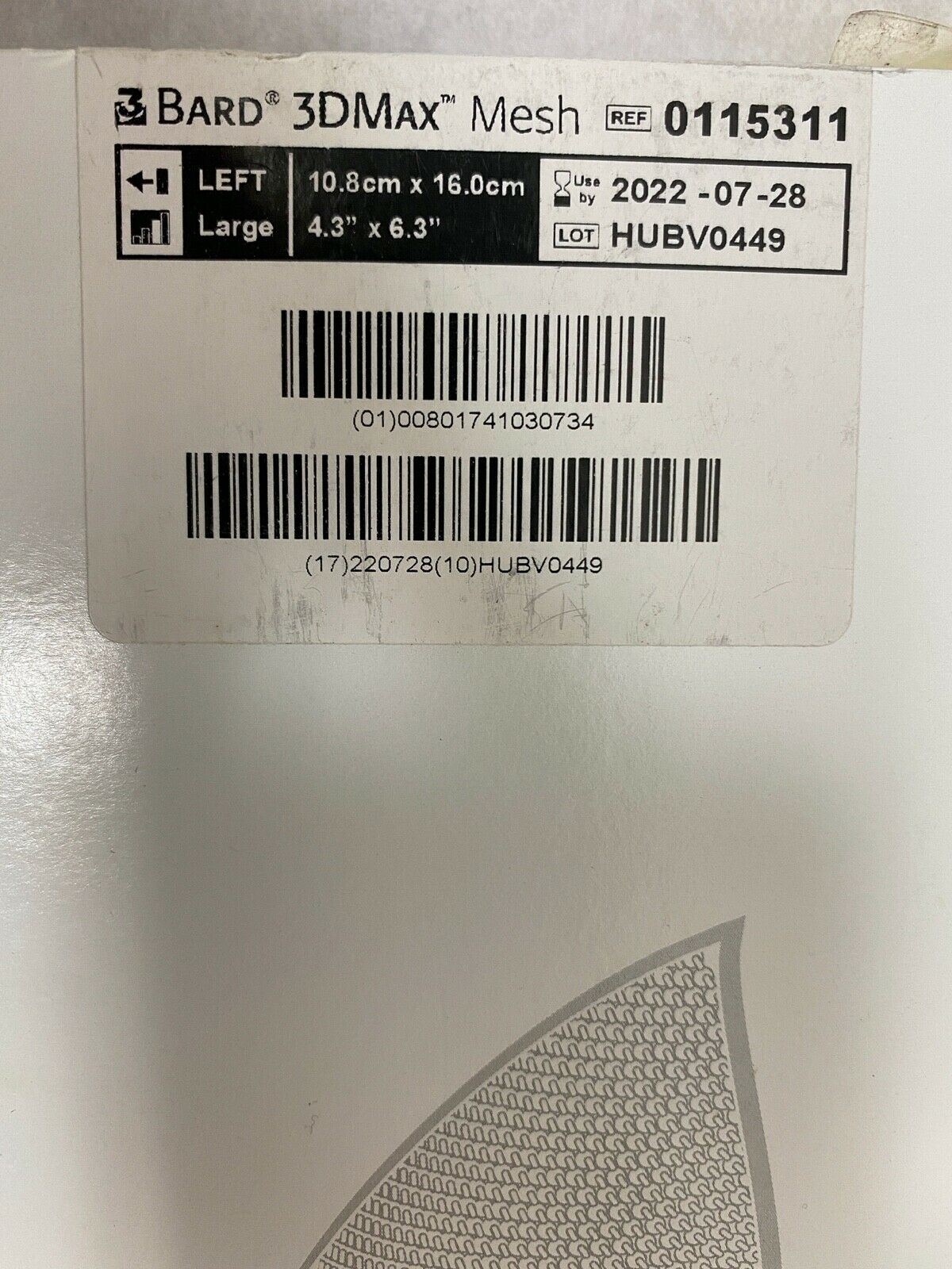 Bard 3DMax Mesh Left Large 0115311 | CEDESP-138 DIAGNOSTIC ULTRASOUND MACHINES FOR SALE