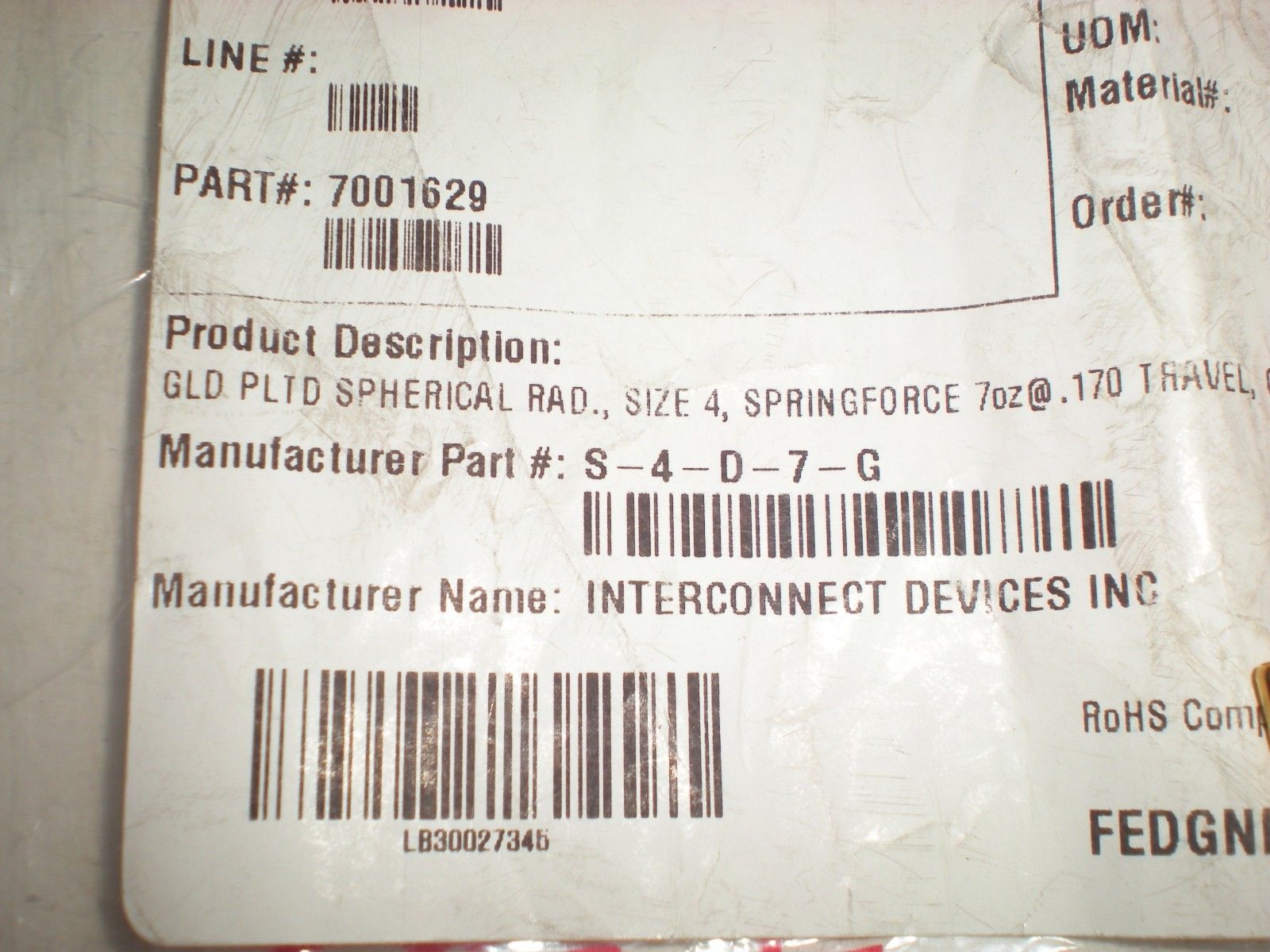 (PK OF 30) INTERCONNECT DEVICES S-4-D-7-G S4D7G SIZE 4 SPRING CONTACT PROBE NEW DIAGNOSTIC ULTRASOUND MACHINES FOR SALE