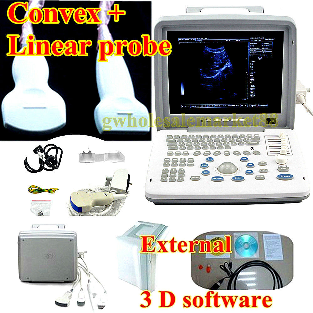 Fast 12 inch LED 3D Portable Ultrasound Scanner Machine Convex + Linear Probes 190891041791 DIAGNOSTIC ULTRASOUND MACHINES FOR SALE