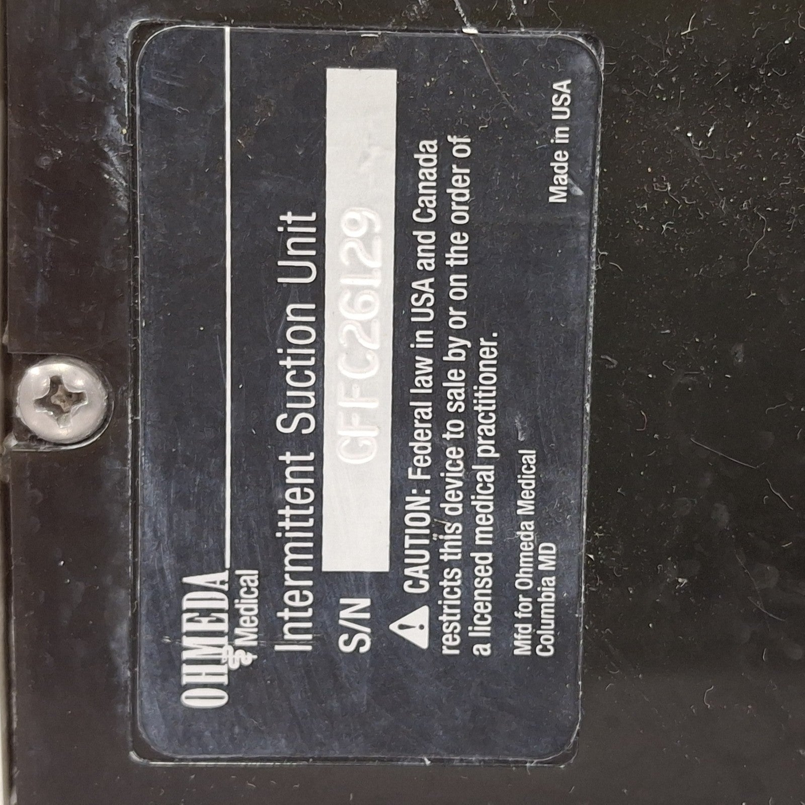 Ohmeda Medical 200 Intermittent Suction Unit