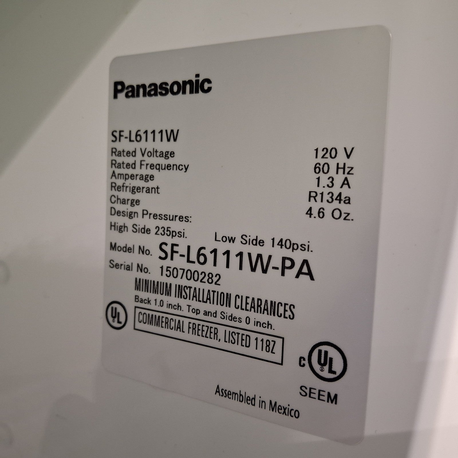 Panasonic SF-L6111W Undercounter Freezer