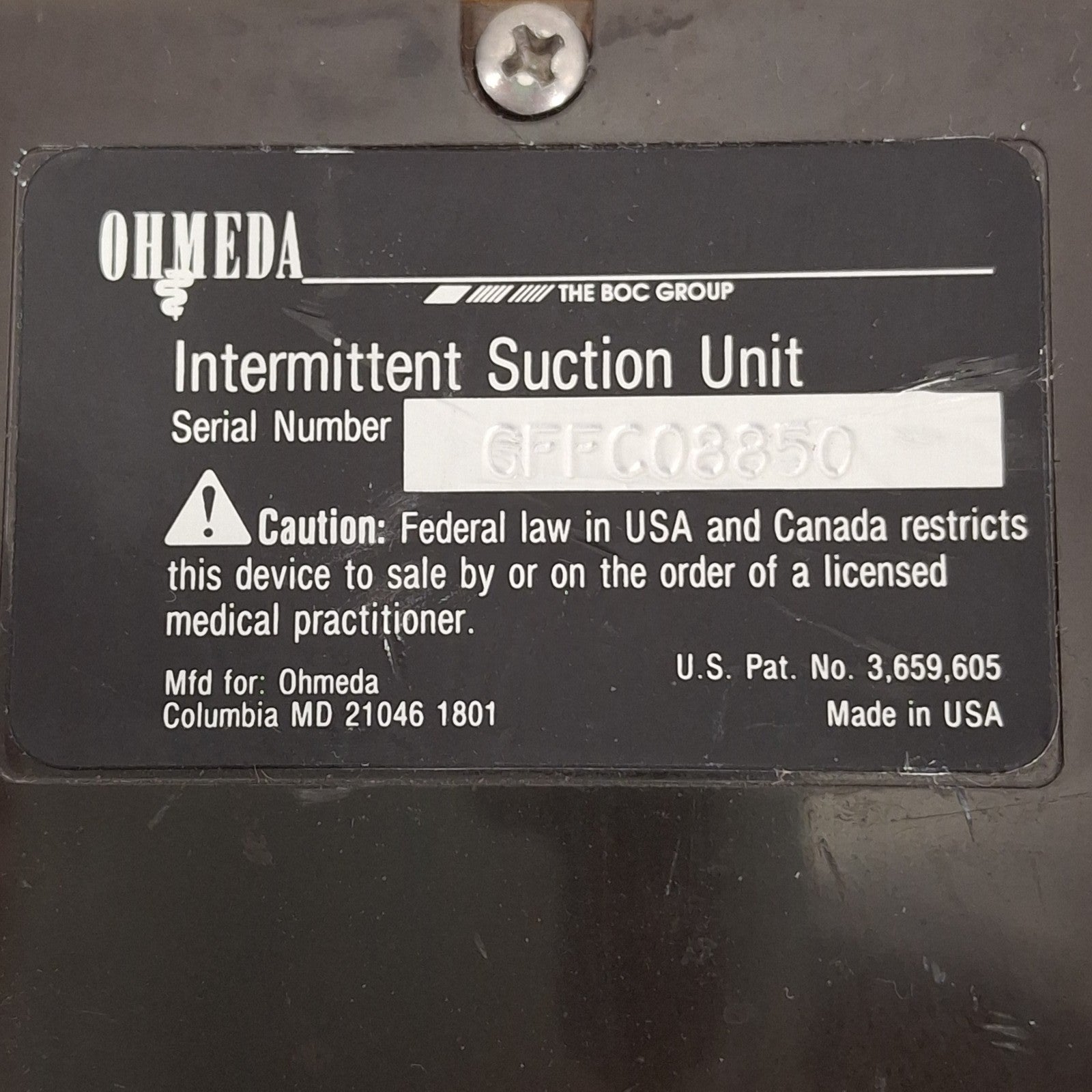 Ohmeda Medical 200 Intermittent Suction Unit