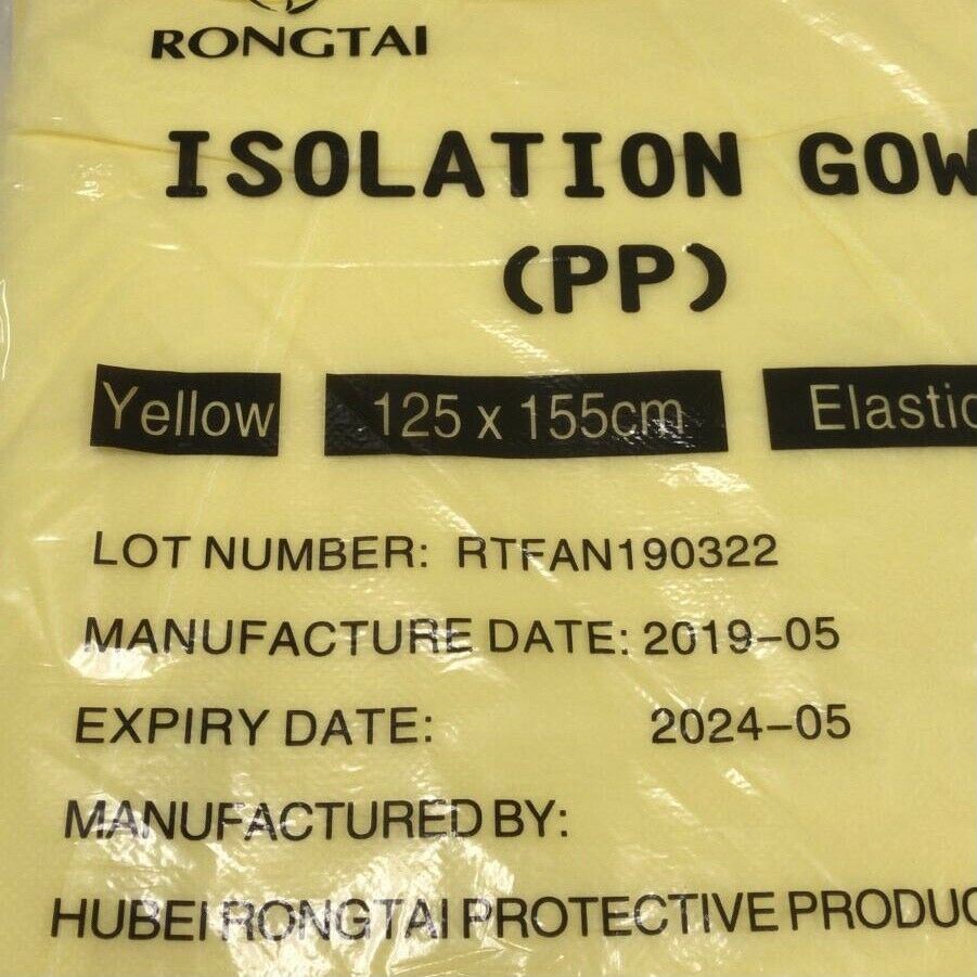 Lot of 100 - Rongtai Yellow Isolation Gown (PP), 100 Gowns | CEM-21 DIAGNOSTIC ULTRASOUND MACHINES FOR SALE