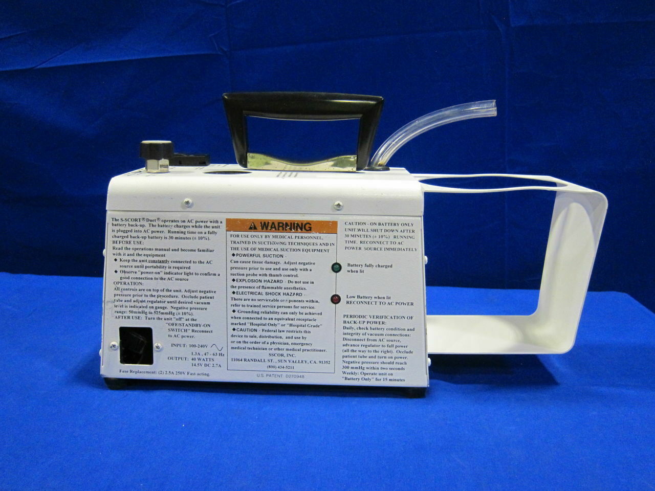 S-SCORT DUET 2014A Aspirator Vacuum Suction Pump ARMSTRONG MEDICAL DIAGNOSTIC ULTRASOUND MACHINES FOR SALE