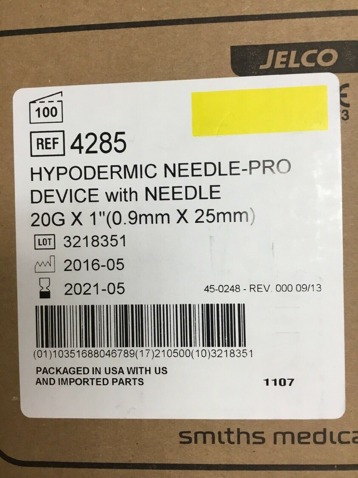 Smiths Medical Jelco 4285 Hypodermic Needle-pro Device 20G X 1” (151KMD) DIAGNOSTIC ULTRASOUND MACHINES FOR SALE