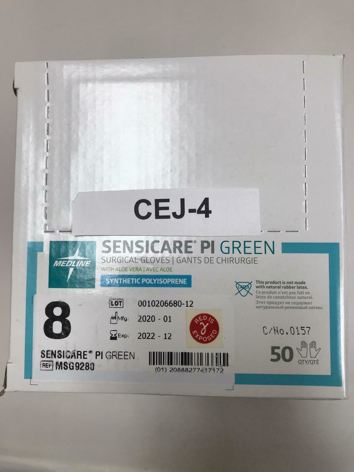 Medline Sensicare PI Green Surgical Gloves MSG9280 8 - 50 Count in Box  | CEJ-4 DIAGNOSTIC ULTRASOUND MACHINES FOR SALE