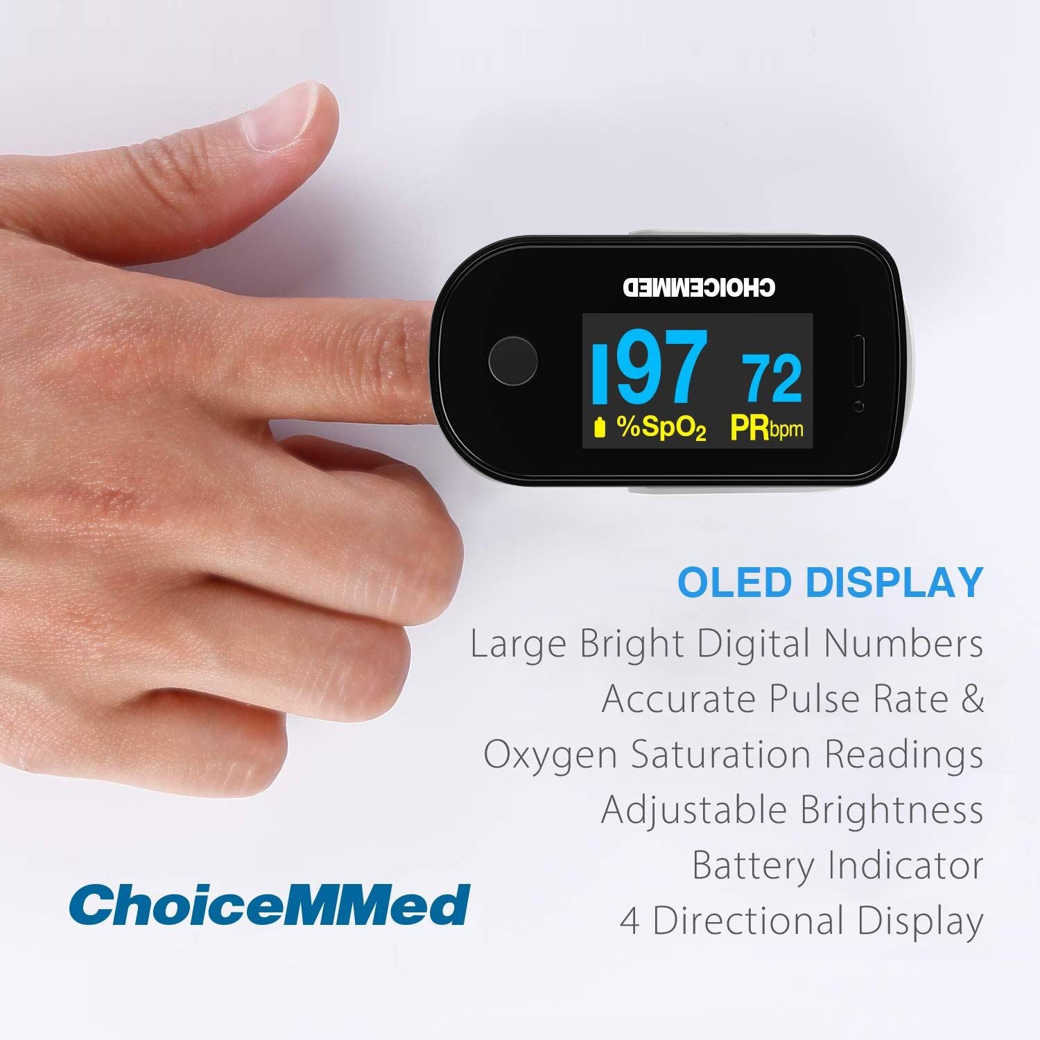 CHOICEMMED Black Dual Color OLED Finger Pulse Oximeter - Blood Oxygen Saturation DIAGNOSTIC ULTRASOUND MACHINES FOR SALE