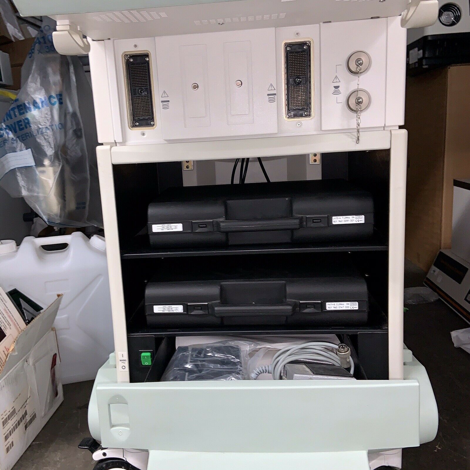ESAOTE AU5 CARDIAC - VASCULAR ULTRASOUND W/2 PROBES, 2 FOOT PEDALS, & CONNECTORS DIAGNOSTIC ULTRASOUND MACHINES FOR SALE