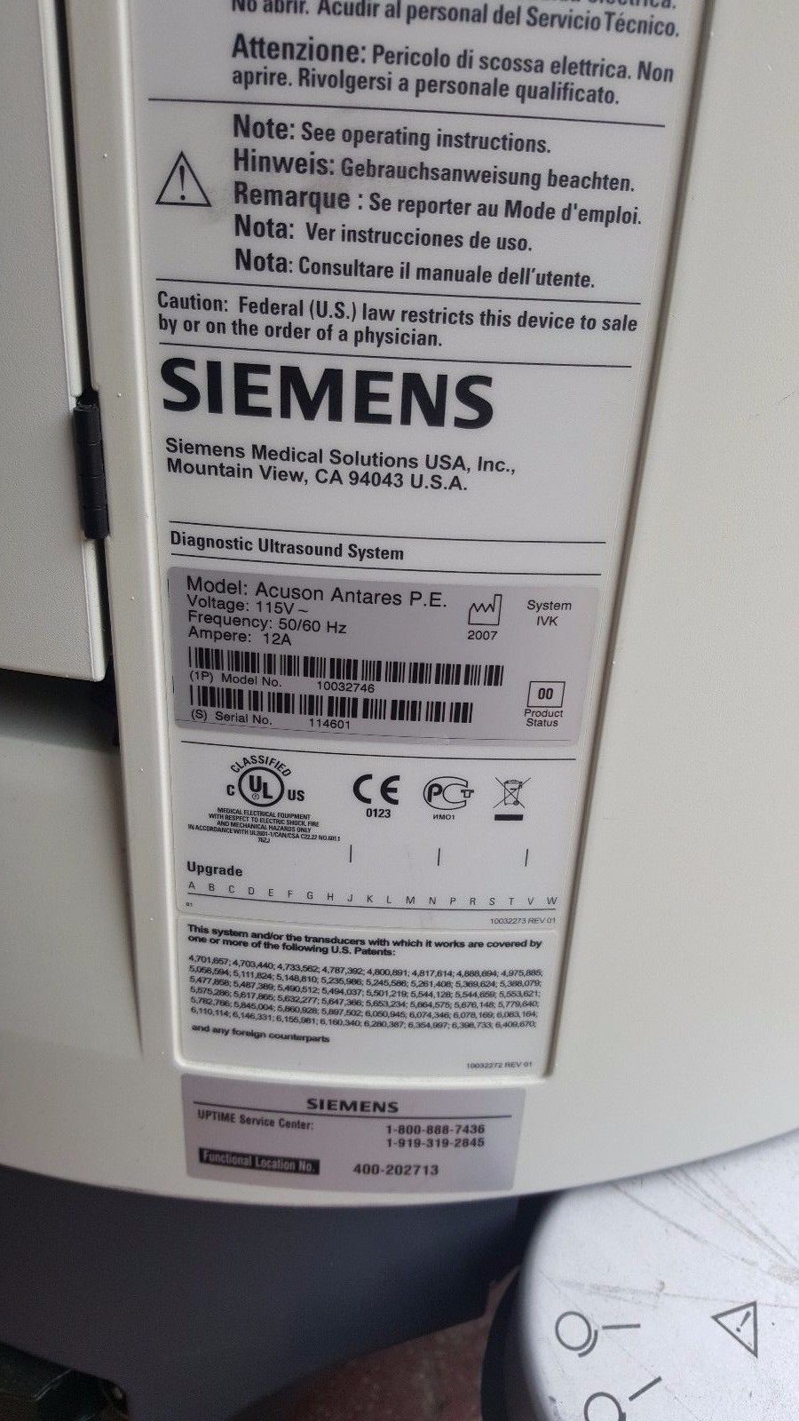 SIEMENS Acuson Antares PE  vascular Ultrasound DIAGNOSTIC ULTRASOUND MACHINES FOR SALE