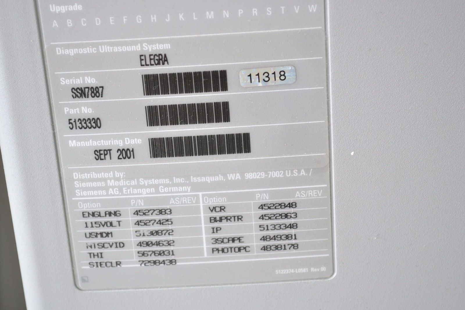 SIEMENS SONOLINE ELEGRA DIAGNOSTIC ULTRASOUND (11318) DIAGNOSTIC ULTRASOUND MACHINES FOR SALE