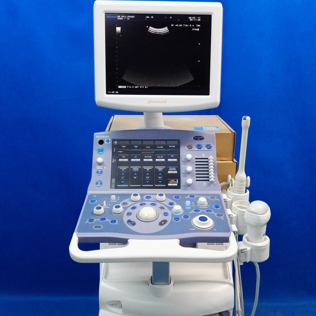 Aloka Prosound Alpha 7 OB/GYN Ultrasound scanner w/ 3D/4D and Endovaginal probes DIAGNOSTIC ULTRASOUND MACHINES FOR SALE