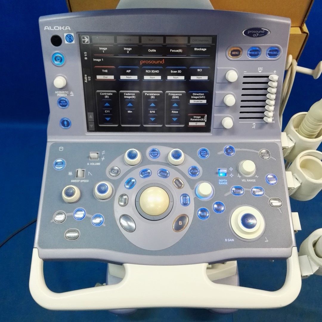 Aloka Prosound Alpha 7 OB/GYN Ultrasound scanner w/ 3D/4D and Endovaginal probes DIAGNOSTIC ULTRASOUND MACHINES FOR SALE