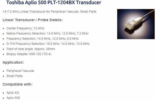 Toshiba Aplio 500 PLT1204BX 12MHz Linear Transducer Ultrasound Probe Equipment DIAGNOSTIC ULTRASOUND MACHINES FOR SALE