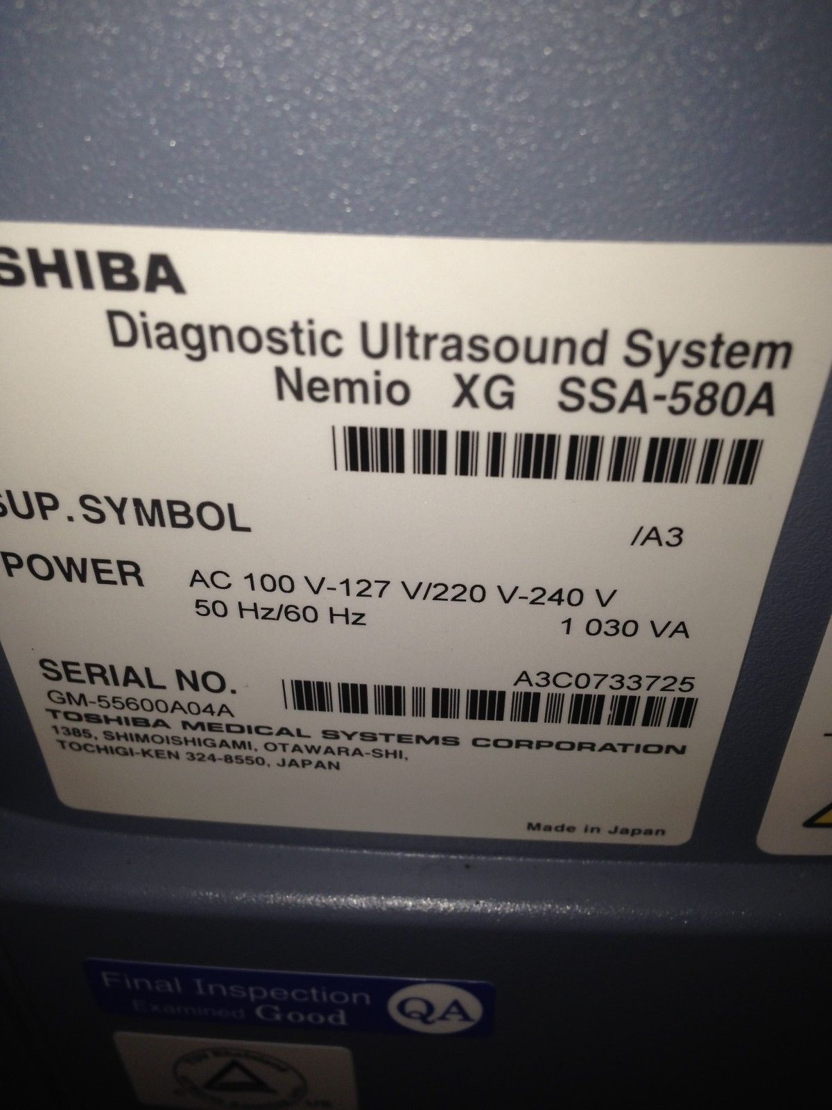 Toshiba Diagnostic Ultrasound System Nemio XG SSA-580A- Flat screen DIAGNOSTIC ULTRASOUND MACHINES FOR SALE