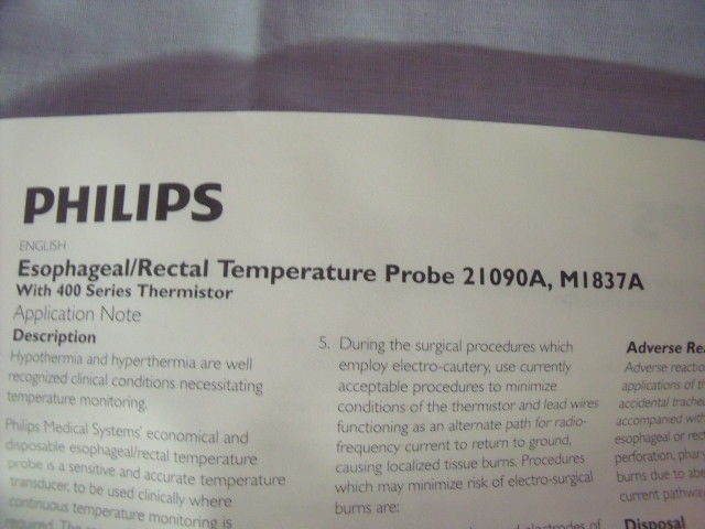 1 Philips Esophageal Rectal Temperature Probe 12FR 400 SERIES 21090A 2018! b12 DIAGNOSTIC ULTRASOUND MACHINES FOR SALE